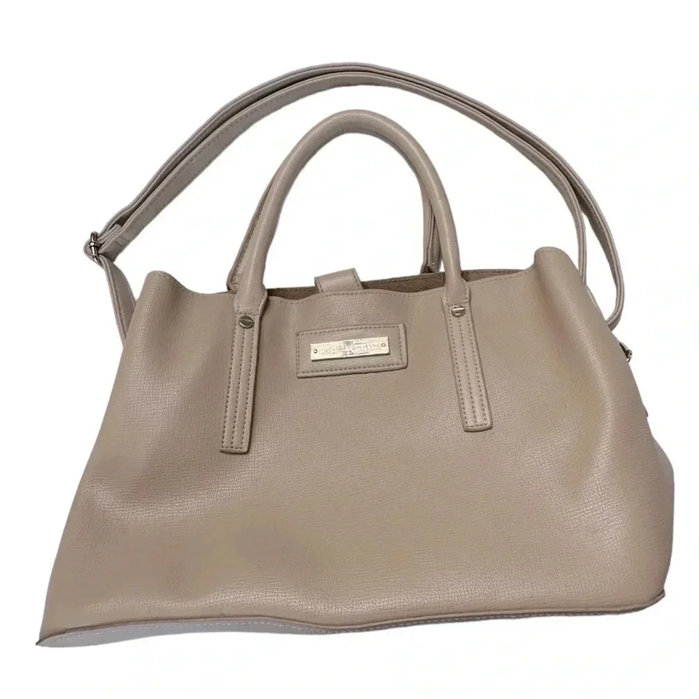 Christian Siriano neutral minimalist tan spacious tote‎ handbag w/shoulder strap